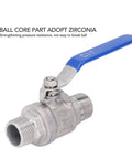 Built Like A Tank 304 Stainless Steel Ball Valve 3/4 Inch Npt Male Thread with blue lever for plumbing tasks.