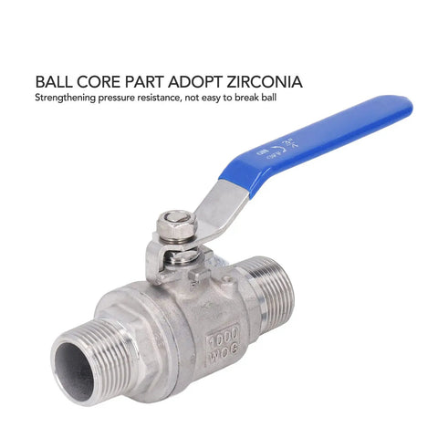 Badass 3/4 Inch 304 Stainless Steel Ball Valve With Npt Male Threads Top Shelf Rust Proof Design For Water And Oil Lines, blue handle.