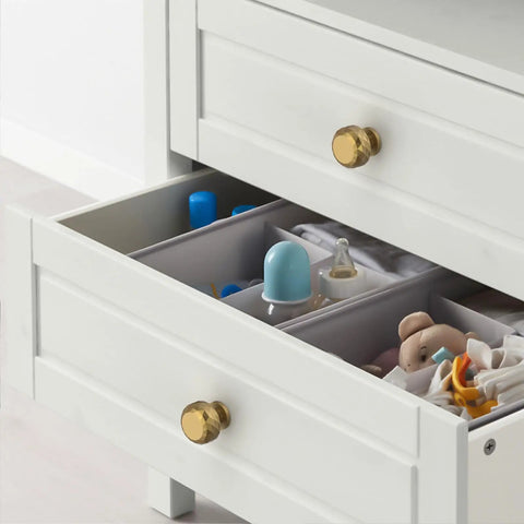 Heavy Duty Champagne Bronze Cabinet Knobs And Drawer Pulls 10 Pack No Drama Solid Metal Hardware For Kitchen Cupboards And Dressers With A Slick Smooth Finish Built Tough For The Long Haul in a white drawer with organized items.