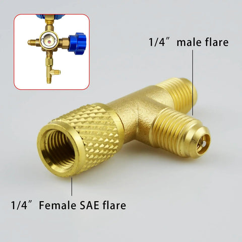 Two Pack Quick Coupler Access Tee Valve Adapters One Quarter Inch SAE Brass With Built In Valve Core And Swivel Connector