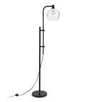 Height Adjustable Floor Lamp With Seeded Globe Glass Shade In Blackened Bronze Finish, Industrial Vibe Lighting