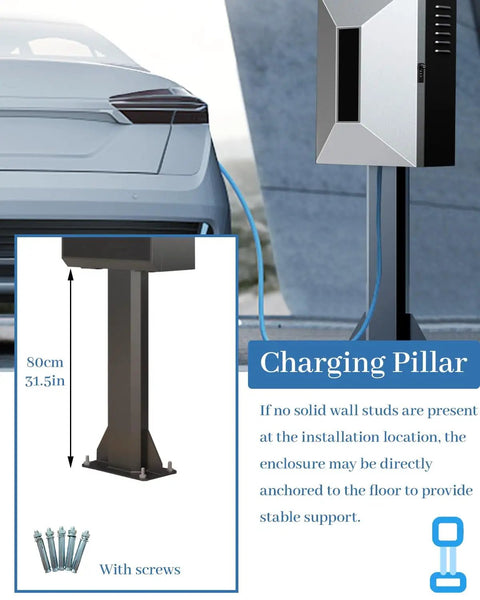Heavy Duty Outdoor EV Charger Pedestal with galvanized steel enclosure, 80cm tall charging pillar for secure vehicle charging.