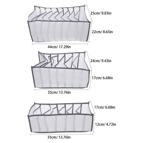 Total Closet Game Changer 3 Pack Seven Grid Foldable Bins With Grippy Handles Ultra Spacious Storage Boxes dimensions displayed.
