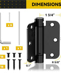 3 Pack Self Closing Door Hinges 3.5 Inch Spring Loaded Pivot Hardware for Garage showing dimensions and included installation parts.
