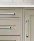 20 Pack Brushed Nickel Cabinet Pulls With 3 Inch Hole Centers installed on kitchen drawers, satin finish
