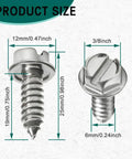 Heavy Duty Stainless Steel License Plate Screws Zero Rattle Bolt Set For Daily Drivers Silver slotted hex head dimensions and size.
