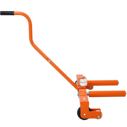 Heavy Duty Adjustable Tire Wheel Dolly Set Of Four 5500 Lbs Steel Car Mover with Beast Mode Grip swivel wheels side view in bright orange.