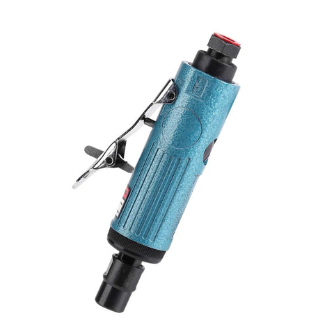 Slick Compact Air Pneumatic Angle Grinder For Fast Cut Through Metal And Rust With No Fuss Handling And Smooth Quiet Grinding Action For Any Pro Shop Or Garage In Metallic Blue, side view.
