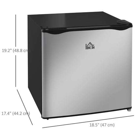 Sick Silver Mini Freezer With 1.1 Cu Ft Storage Capacity Featuring Reversible Door, shown with dimensions for dorm or office use.
