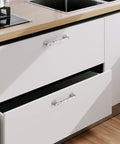 White Marble 5 Inch Cabinet Handles Set Of 10 Zinc Alloy Pulls For Cabinets And Dressers Kitchen Hardware installed on drawers