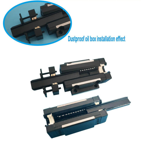 2pcs EGH15CA Linear Slider Blocks with EV15 Dustproof Oil Boxes visible, ideal for CNC routers and garage builds.