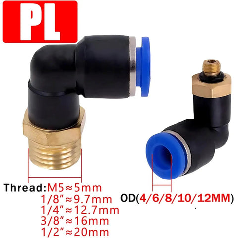Must Have Durable Pneumatic Air Hose Elbow Fittings Set With Quick Connectors showing thread sizes and blue quick connect