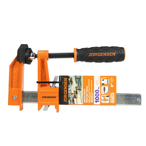 Heavy Duty 6 Inch Steel Bar Clamp for Woodworking and DIY Projects, Orange, Sure Grip Construction, Reaches Up To 3 Inches From Edge To Screw Center, Maximum Opening 6 Inches, Built For Hard Use By Hobbyists And Pros on package