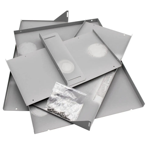 Metal pieces of the Tankless Gas Water Heater Pipe Cover Kit For ECO Series Models with screws for assembly