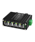 5 Port Gigabit Ethernet Switch With Smart Web Management And QoS VLAN Support 12 48V Wide Voltage Input, industrial use, DIN rail mountable.