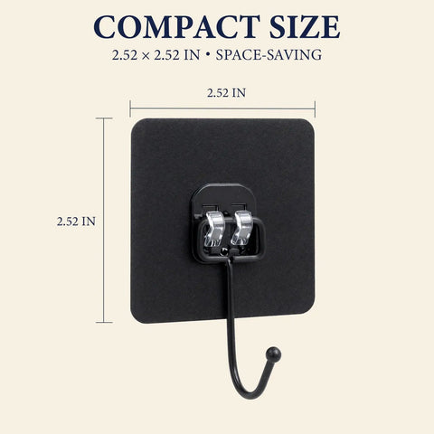 Black Self Adhesive Wall Hooks 10 Pack Heavy Duty Peel And Stick Mounting Brackets No Drill Hanging Rack No Sweat Slick Grip For Kitchen Bathroom Tile Wood Shelf Organizer Game Changer compact 2.52x2.52 inch size detail.