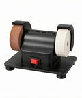 Top Shelf Twin Wheel Bench Grinder With Straightforward Rocker Switch Heavy Duty Electric Edger featuring dual grinding wheels and a toggle switch.
