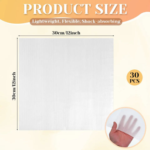 Mover Approved 12 By 12 Inch Foam Wrap Sheets 30 Pack Super Thick Self Adhesive Packaging Pads, showcasing size and texture.