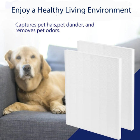 Replacement Filter For Winix D480 Air Purifier True HEPA 17 By 14 By 1 Inch 4 Pack near dog on couch, removes pet odors