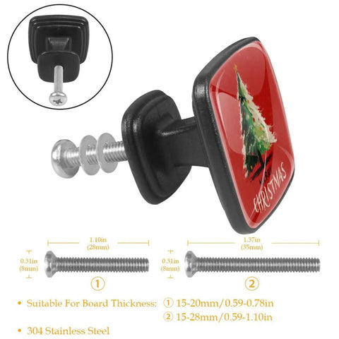 Square Glass Cabinet Knobs Set Of Four With Mounting Screws For Kitchen And Bath Furniture Upgrade Heavy Duty Abs Drawer Handles. Red Christmas design with solid black base.