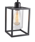 Close-up of Three Pack Black Pendant Lights For Kitchen Island Industrial Lantern Style with clear glass shade and metal frame.