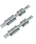 High Precision Miniature MGN7C Linear Guide Rail Kit With Smooth Slide System Includes 800mm Rails Four Carriages For DIY CNC Builds, shown as four silver rails