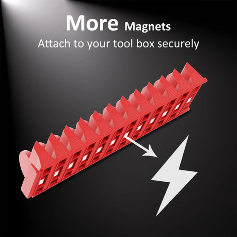 Magnetic Modular Wrench Organizer Set For Tool Drawers, red magnetic wrench rack demonstrating secure attachment to toolbox