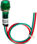 Pack Of Ten Sharp Green Led Pilot Lights Delivering Smooth 24 Volt Ac Dc Voltage For No Fuss Panel Mount Wiring That Is A Straight Shooter Every Time And Runs Tight Across Any Workspace Setup, showing green LED light with wires.