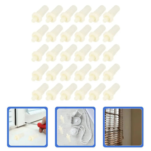 Image of 40 Piece Telescopic Shutter Repair Pins Spring Loaded Replacement Kit in white plastic for plantation shutters.