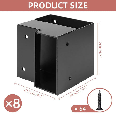 Heavy Duty 3 Way Corner Bracket Kit For Custom Workbench And Shelving, Black Steel, with 64 screws and dimensions shown.