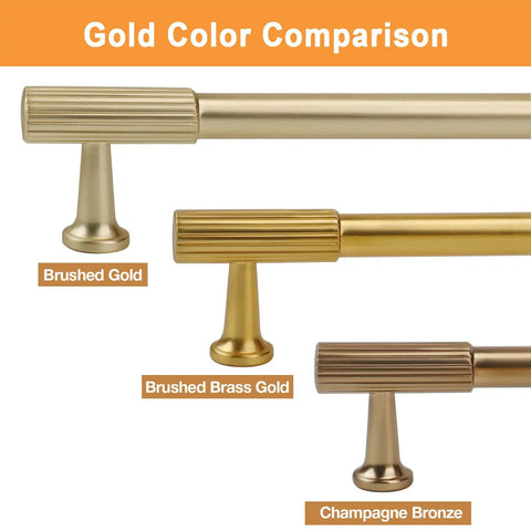 Gold color comparison of 20 Pack Built Tough Brushed Brass Gold Kitchen Cabinet Pulls 5 Inch Heavy Duty Drawer Handles.