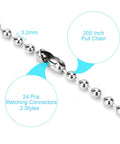 Super Long Ceiling Fan Pull Chain Extender 200 Inch Beaded 3.2mm Light Chain Extension with 24 Matching Connectors shown