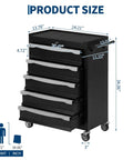 Heavy Duty Rolling Tool Chest With Locking Drawers And Ironclad Keyed Security showing size dimensions on a black metal storage cart.