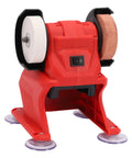 Killer 18V Wireless Mini Bench Grinder Rig Featuring Dual 70mm Coarse Fine Corundum Wheels And Grit Ready Copper Motor For Quick Sharpening.