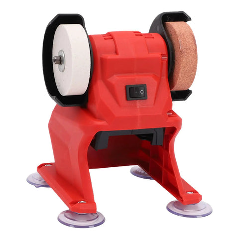Killer 18V Wireless Mini Bench Grinder Rig Featuring Dual 70mm Coarse Fine Corundum Wheels And Grit Ready Copper Motor For Quick Sharpening.