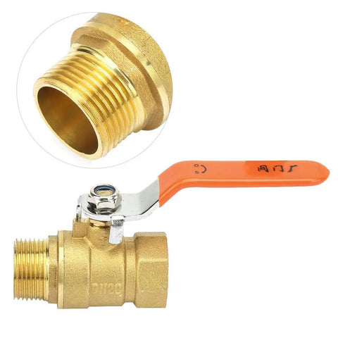 Built Like A Tank 3/4 Inch Brass Ball Valve Plumbing Shut Off High Flow Water Line Fitting Corrosion Resistant Heavy Duty Pipe Connector For Reliable Home Use with orange lever.