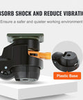 Leveling Casters Set Of 4 With Height Adjustable Handles, Heavy Duty 360 Degree Swivel Wheels, 2 Inch Diameter, 1100 Lb Total Load Capacity, Adjustable Feet For Workbenches And Machines, Smooth Rubber Pads For Stable Rides, showing close-up of caster and plastic base.