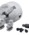 Three Jaw Chuck Plain Back 3 Inch Capacity 80 Millimeters Precision Machining Chuck with jaw sets and tools displayed.