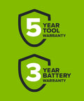 5 year tool warranty and 3 year battery warranty benefits for Heavy Duty Brushless Cordless Circular Saw Tool Only.
