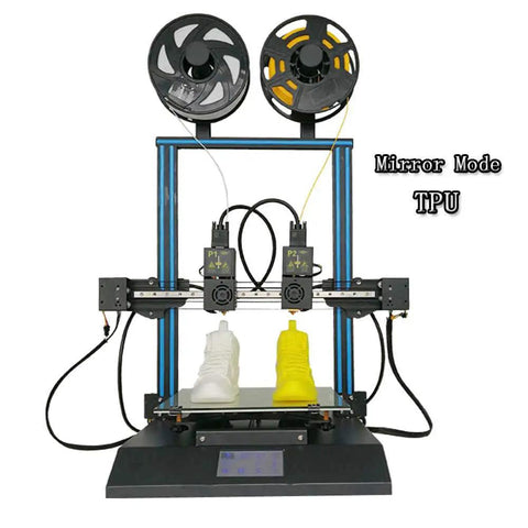 TL D3 Pro Dual Extruder 3D Printer With 300 Degree Hotend Silent Tmc2209 Drives 600W Power Supply printing TPU shoes in mirror mode.