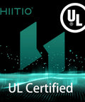 HIITIO logo with UL Certified seal on a digital background representing safety for Rough And Ready Heavy Duty Extension Cord With Switch Waterproof 3 Prong Outdoor Power Cable Rated 15 Amp And 1875 Watt For Backyard Cookouts And Job Sites.