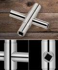 Heavy Duty 4 Way Socket Wrench And Water Valve Key Set handles outdoor faucet nuts on wooden background.