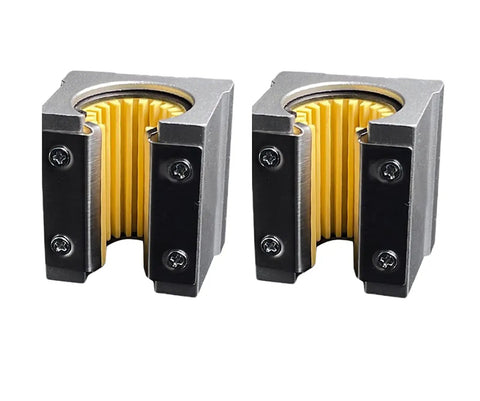 Heavy Duty Built Tough Sbr40Uu Linear Motion Rail Kit featuring two sliding bearing blocks with yellow internals.