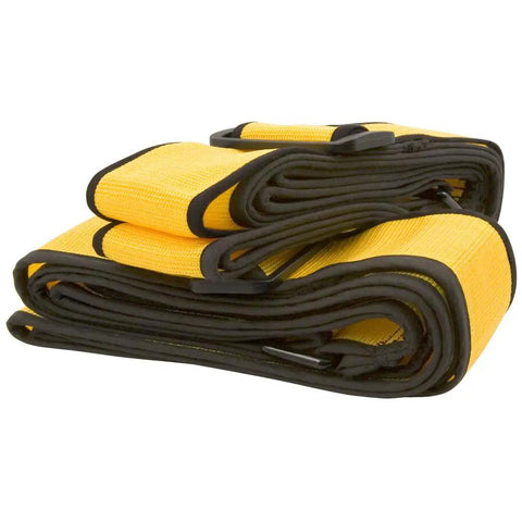Badass Forearm Moving Straps That Take The Heavy Load Off You And Make Hauling Couches Mattresses And Large Appliances Dead Simple While Keeping Your Flooring Completely Scratch Free During Every Big House Move, folded yellow straps.