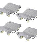 Whopping 6000 Lb Capacity Car Wheel Dollies Set Of 4 Heavy Duty Steel With Locking Brakes And 3 Inch Swivel Casters, silver platforms with wheels.