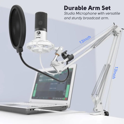 Next Level Usb Recording Microphone Kit For Vocals And Voice Overs Built Around A Massive 16Mm Diaphragm with pop filter and boom arm.