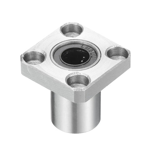 Pro Grade Lmk8Uu Linear Ball Bearings With 8Mm Bore And 15Mm Outer Diameter shown from above with square flange base and steel cage.