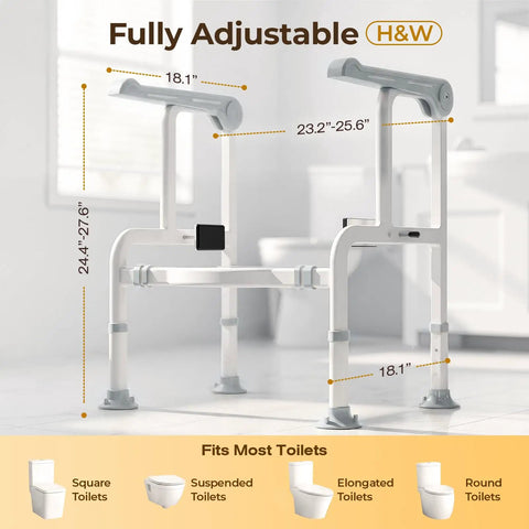 Built Different Toilet Safety Rail With Glow Handles And Flip Up Arms For Seniors And Disabled Featuring 450 Lbs Support And No Wobble Design, fully adjustable design.