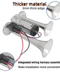 Bad Boy Heavy Duty Dual Trumpet Air Horn With 12V Electric Compressor Kit showing chrome horns with an integrated wiring harness.