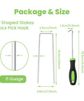 Package of Heavy Duty 6 Inch Galvanized Landscape Staples 50 Pack U Shaped Pins For Securing Weed Barrier Fabric and Pick Hook